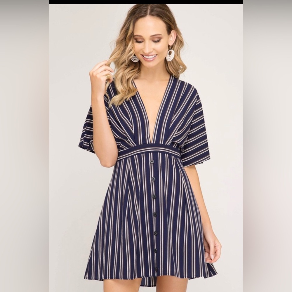 Elegant Navy Striped Dress